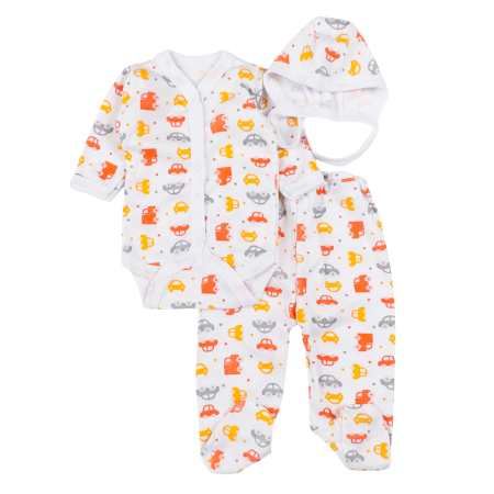 Compleuri bebelusi baieti - Set pentru nou-născuți, 3 piese, model Masinute