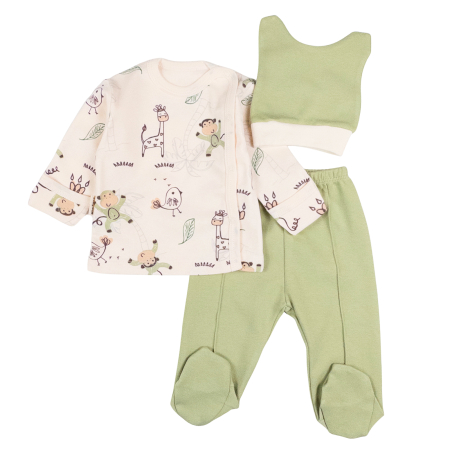 Haine bebelusi baieti - Set pentru nou nascuti, 3 piese, Model Safari