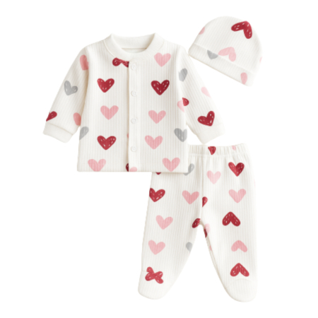 Compleuri bebelusi baieti - Set pentru nou-născuți – 3 piese, model Inimioare rosii