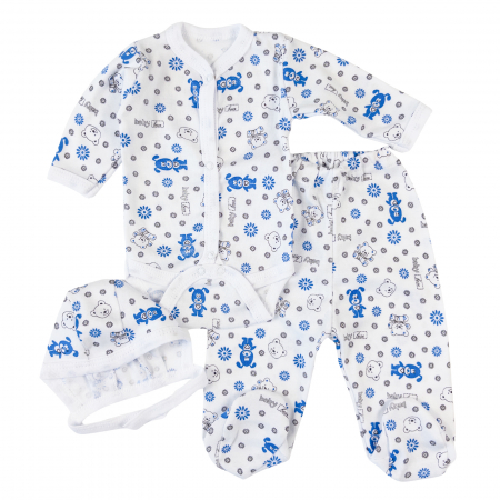 Compleuri bebelusi baieti - Set pentru nou-născuți, 3 piese, model ursuleti blue