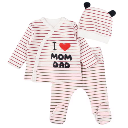 Compleuri bebelusi baieti - Set pentru nou nascuti, 3 piese, model Love MomDad, red