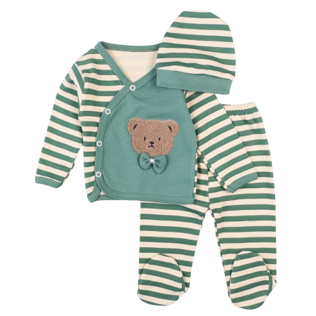 Compleuri bebelusi baieti - Set pentru nou-născuți – 3 piese, model Ursuleti, vernil