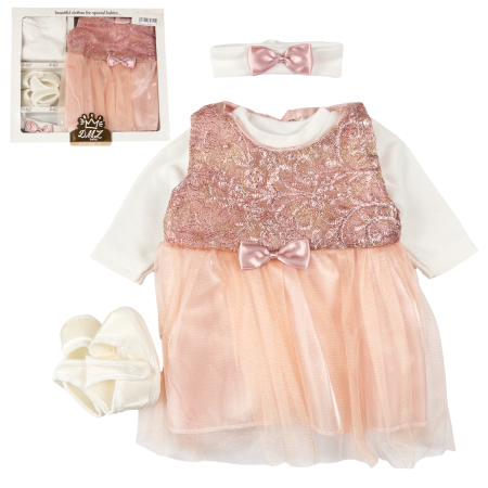 Haine bebelusi fete ❤️ - Set pentru nou-născuți, 4 piese, Model Princess Rose Coral