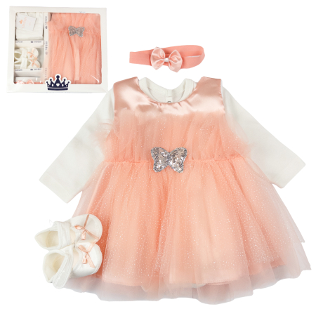 Haine bebelusi fete ❤️ - Set pentru nou-născuți, 4 piese, Model Fluturaș Argintiu