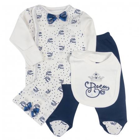 Haine bebelusi baieti - Set pentru nou-născuți, 4 piese bleumarin, Model Printisor