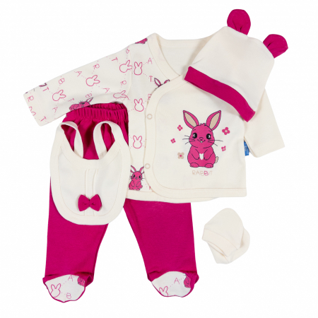 Seturi fetite - Set 5 piese pentru nou-născuți fetite, Model cu  Iepuras
