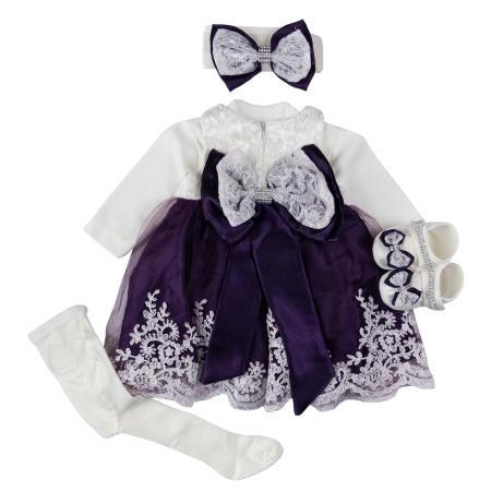 Haine bebelusi fete ❤️ - Set pentru nou-născuți, 5 piese, Model Printesa, Mov