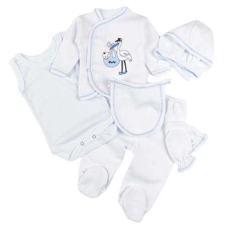 Imbracaminte nou-nascuti - Set pentru nou-născuți – 6 piese, model "A venit Barza"
