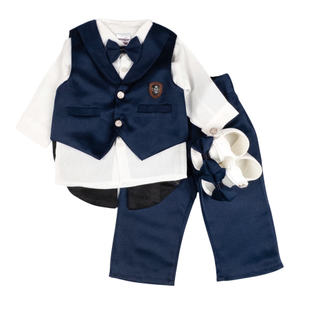 Haine bebelusi baieti - Set pentru nou-născuți, 4 piese, Model cu Papion bleumarin