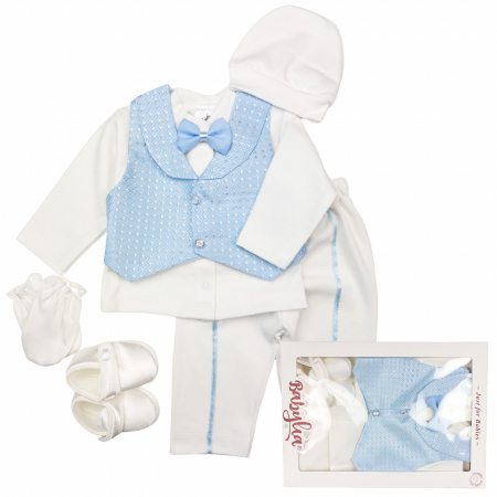 Compleuri bebelusi baieti - Set pentru nou-născuți, 6 piese, Model cu Papion bleu