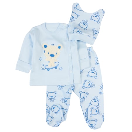 Haine bebelusi baieti - Set pentru Nou-Născuti, 3 Piese, model cu Ursulet, bleu