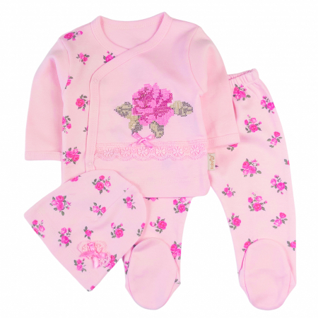 Seturi fetite - Set Nou-Născut 3 Piese – Model Floral Roz