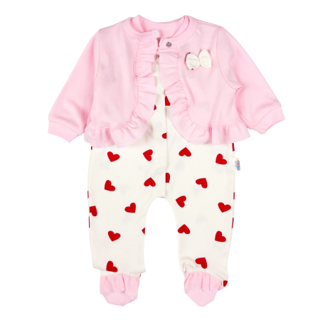 Salopete bebelusi fete - Set Salopeta si bolero, model cu inimioare ❤️