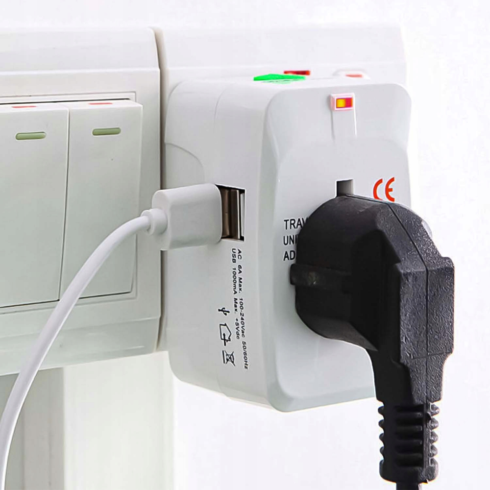 Adaptor incarcator universal de calatorie cu 2xUSB pentru EU, USA, UK, AUST, Alb [7]