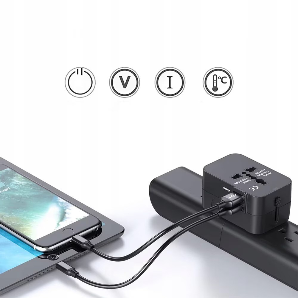 Adaptor incarcator universal de calatorie cu 2xUSB pentru EU, USA, UK, AUST, Negru [6]