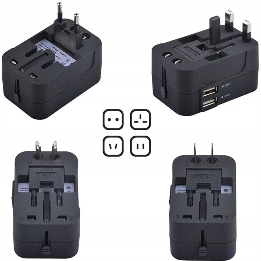 Adaptor incarcator universal de calatorie cu 2xUSB pentru EU, USA, UK, AUST, Negru [7]