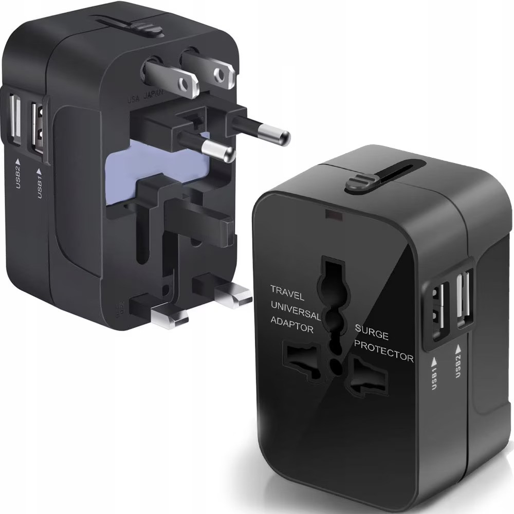 Adaptor incarcator universal de calatorie cu 2xUSB pentru EU, USA, UK, AUST, Negru [3]