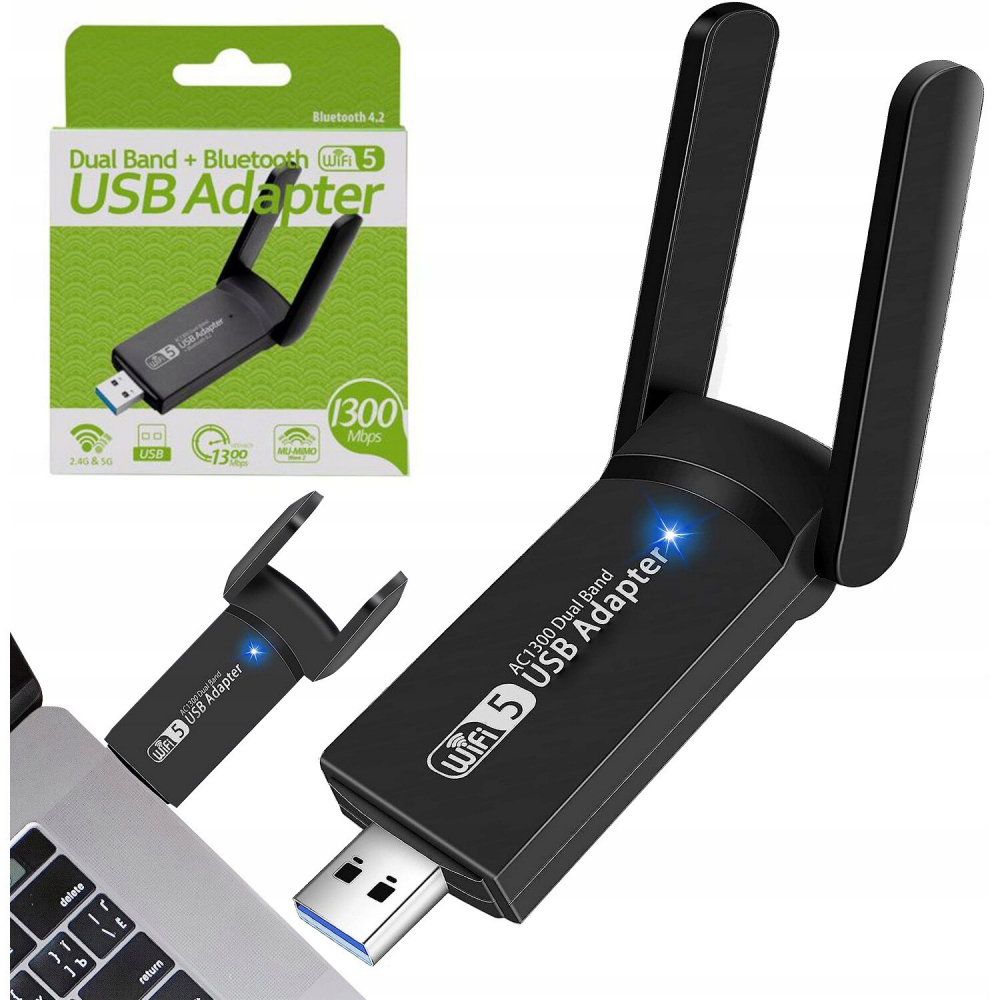 Adaptor Wireless, Dual-Band, 1300Mbps, Wi-Fi 5G & 2.4G, Long Range, USB 3.0, Dubla Antene, Negru [2]