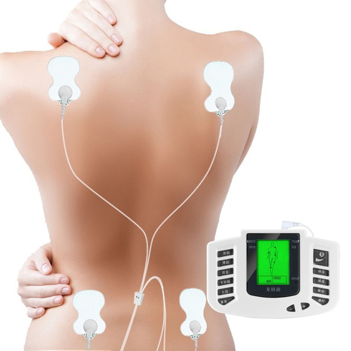 Aparat De Masaj Cu Electrostimulare NewEvo® Pentru Fizioterapie/Electroterapie doua canale, Cu 20 Trepte De Intensitate, TENS si EMS, 32 electrozi corporali, Portabil, Wireless, Alb Negru [3]