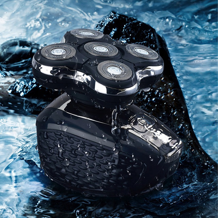 Aparat de ras electric Renew Force, Acumulator 2000 mAh, 5 Lame Rotunde, Impermeabil, Fara Fir, Negru Gri [4]