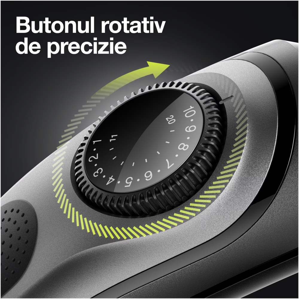 Aparat de tuns barba Braun Beard Trimmer BT5360, Wet&Dry, buton rotativ de precizie, 39 de setari pentru lungime, 1 cap de tundere, 2 piepteni, 1 aparat de ras Gillette, autonomie 100 minute, Negru/Ar [7]
