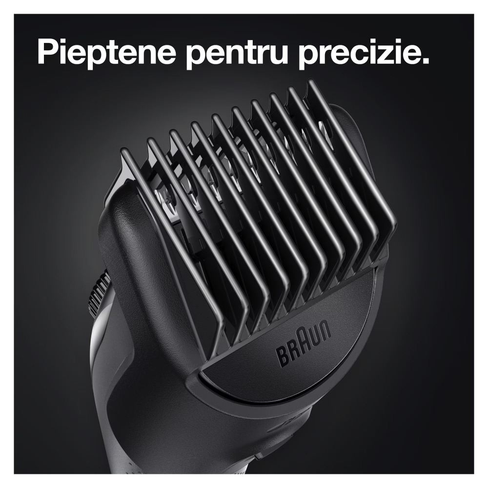Aparat de tuns barba Braun Beard Trimmer BT5360, Wet&Dry, buton rotativ de precizie, 39 de setari pentru lungime, 1 cap de tundere, 2 piepteni, 1 aparat de ras Gillette, autonomie 100 minute, Negru/Ar [8]
