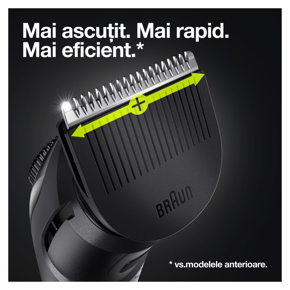 Aparat de tuns barba Braun Beard Trimmer BT5360, Wet&Dry, buton rotativ de precizie, 39 de setari pentru lungime, 1 cap de tundere, 2 piepteni, 1 aparat de ras Gillette, autonomie 100 minute, Negru/Ar [9]