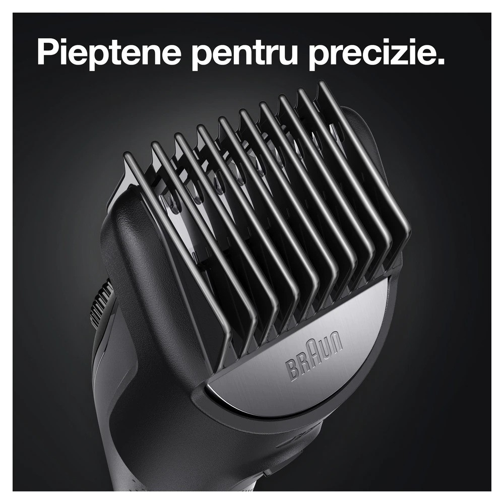 Aparat de tuns barba Braun Beard Trimmer BT7340, Wet&Dry, buton rotativ de precizie, lame de metal, 39 de setări pentru lungime, 2 piepteni, 2 accesorii extra, Aparat de ras Gillette, Saculet de voiaj [4]