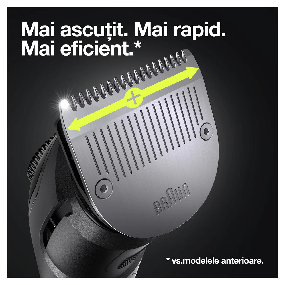 Aparat de tuns barba Braun Beard Trimmer BT7340, Wet&Dry, buton rotativ de precizie, lame de metal, 39 de setări pentru lungime, 2 piepteni, 2 accesorii extra, Aparat de ras Gillette, Saculet de voiaj [5]