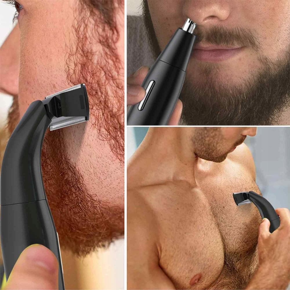 Aparat De Tuns, Ras Si Barbierit Barba, Parul Corporal, Nazal Si Urechi, Trimmer Sprancene, Perciuni NewEvo® SilkTouch Electric, 4 Pieptani, Reincarcabil, Rezistent La Apa, Afisaj Digital LED, Negru [7]