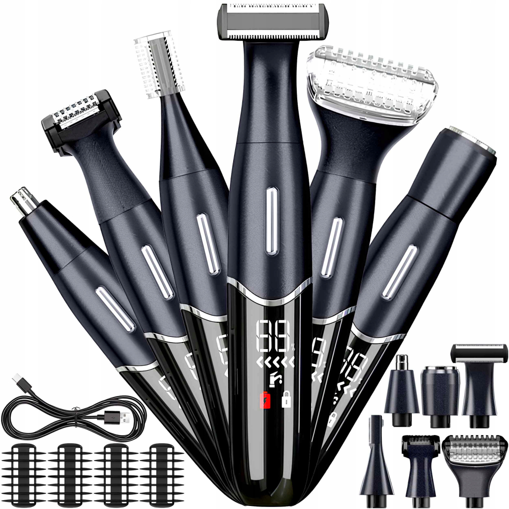 Aparat De Tuns, Ras Si Barbierit Barba, Parul Corporal, Nazal Si Urechi, Trimmer Sprancene, Perciuni NewEvo® SilkTouch Electric, 4 Pieptani, Reincarcabil, Rezistent La Apa, Afisaj Digital LED, Negru [2]