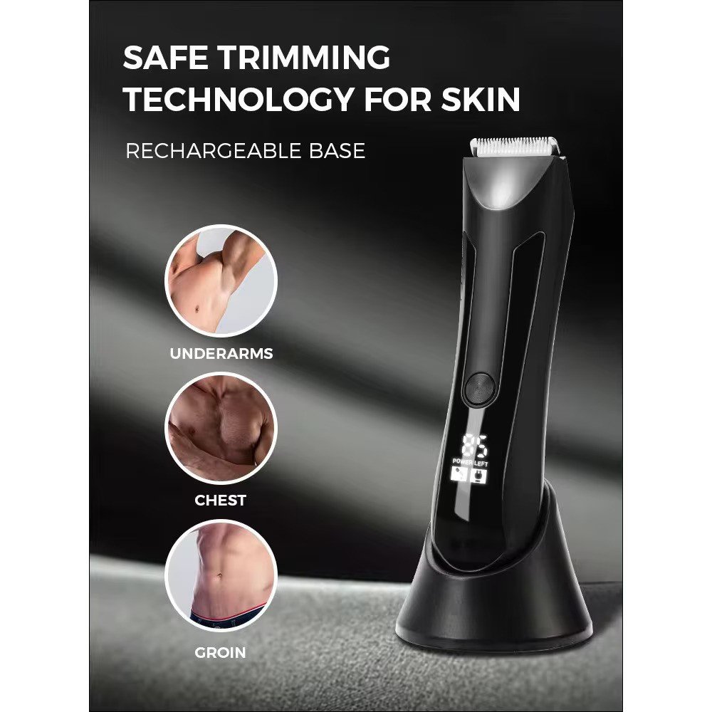 Aparat de Tuns si Ras NewEvo, Inghinal, Barba si Corp, Rezistent la Apa, cu Lumina Led, cu Stand de Incarcare, cu Afisaj LED, Portabil, Incarcare USB, Baterie Reincarcabila de 2000mAh, Autonomie 90min [2]