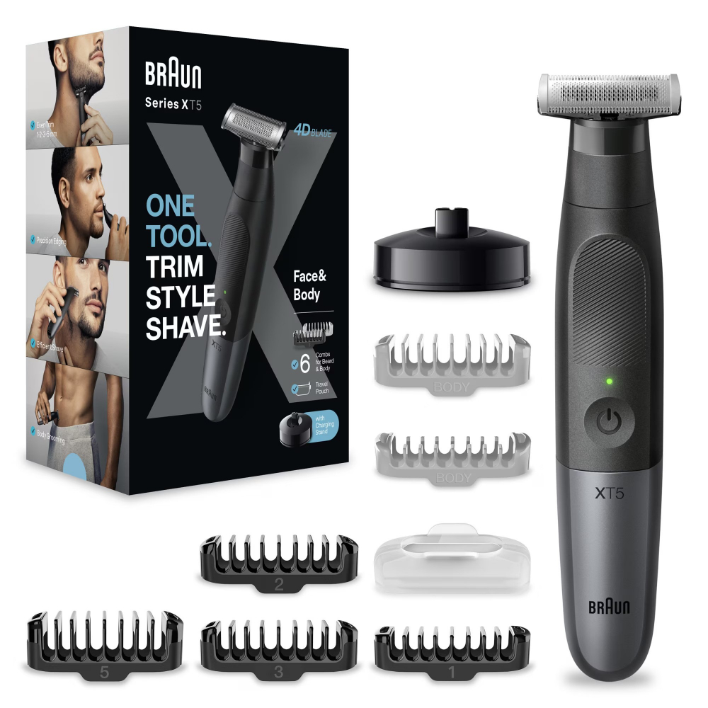 Aparat hibrid de barbierit si tuns barba Braun Series X XT5300 Wet&Dry, Lama 4D, 6 piepteni, 1 capac de protectie, autonomie 45 minute, Husa, Suport de incarcare, Negru [2]