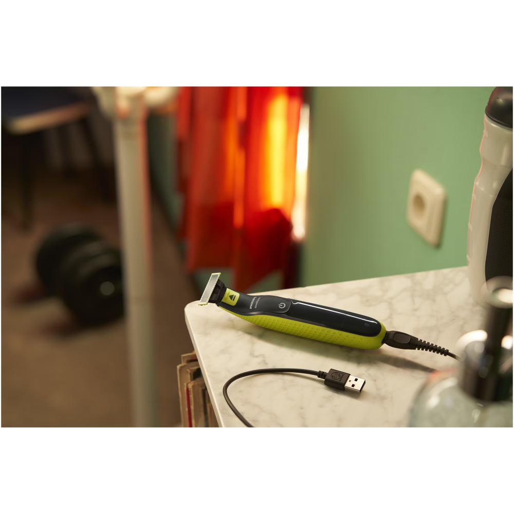 Aparat hibrid de barbierit si tuns barba Philips OneBlade QP2724/30, pieptene reglabil 5 in 1, reincarcabil, umed si uscat, 45 min, USB-A, husa, capac de protectie, lama inlocuibila suplimentara, Verd [6]