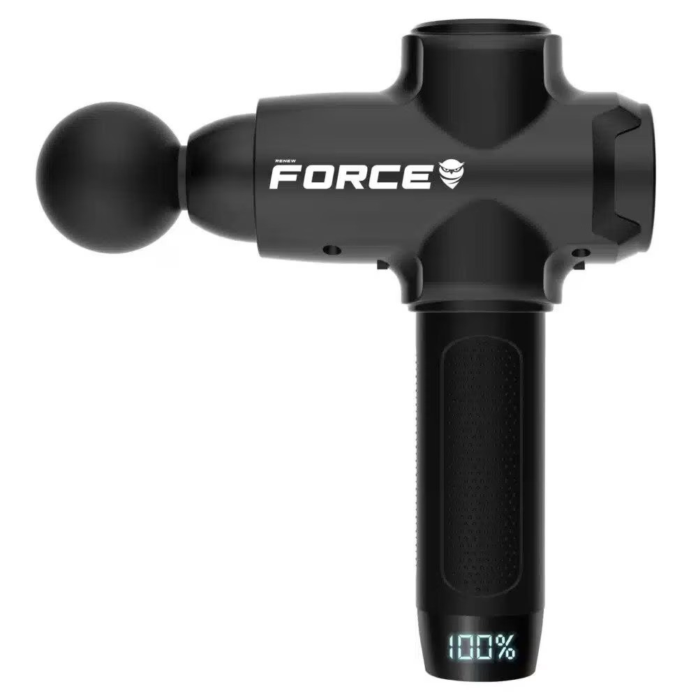 Aparat pentru masaj profesional tip pistol Renew Force,10 viteze, motor silentios, ecran LCD cu touchscreen, 3200 percutii, sistem racire, 3350mAh, 12 capete, servieta depozitare, Negru/Alb [6]