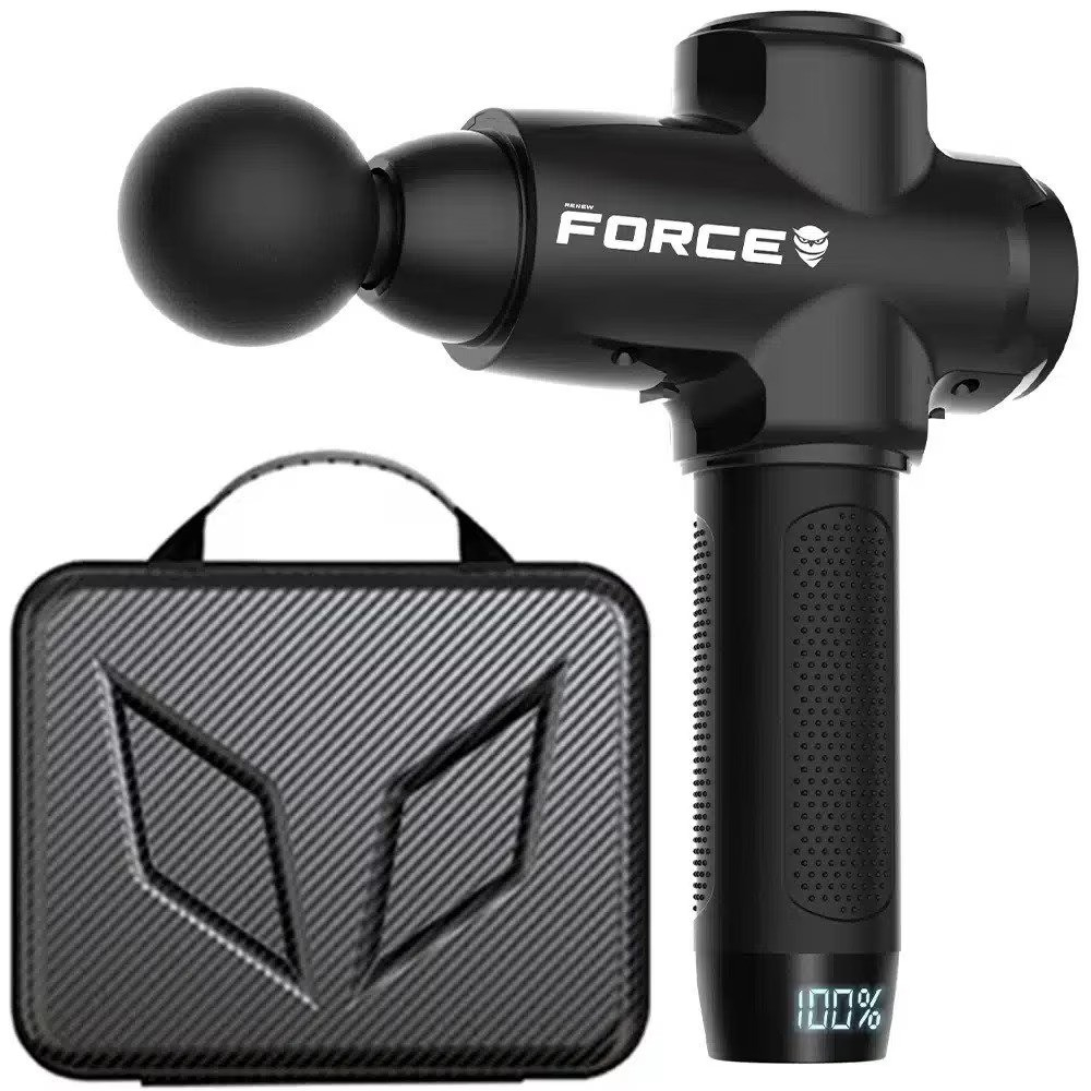 Aparat pentru masaj profesional tip pistol Renew Force,10 viteze, motor silentios, ecran LCD cu touchscreen, 3200 percutii, sistem racire, 3350mAh, 12 capete, servieta depozitare, Negru/Alb [5]