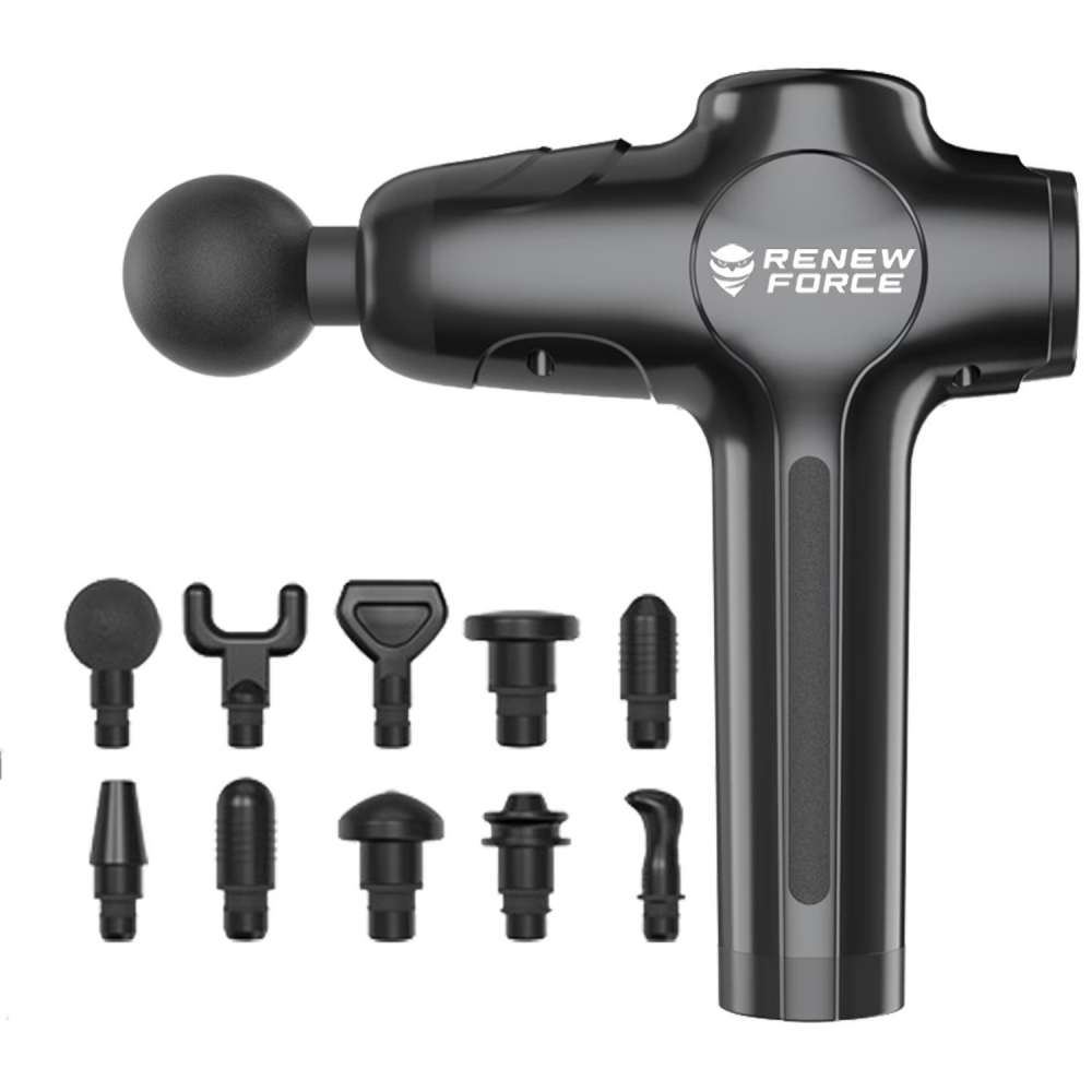 Aparat pentru masaj profesional tip pistol Renew Force, 7 viteze, motor silentios, 2800 r/min, sistem racire, ecran LCD cu touchscreen, oprire automata dupa 10 minute, 10 capete, Gri [5]