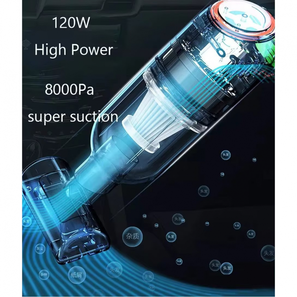 Aspirator de Mana Portabil cu Acumulator NewEvo, pentru Uz Casnic sau Auto, Putere 120W, Aspiratie 8000Pa, Baterie 2000 mAh, Autonomie 30 minute, Accesorii Versatile pentru Curatare Rapida si Eficient [5]