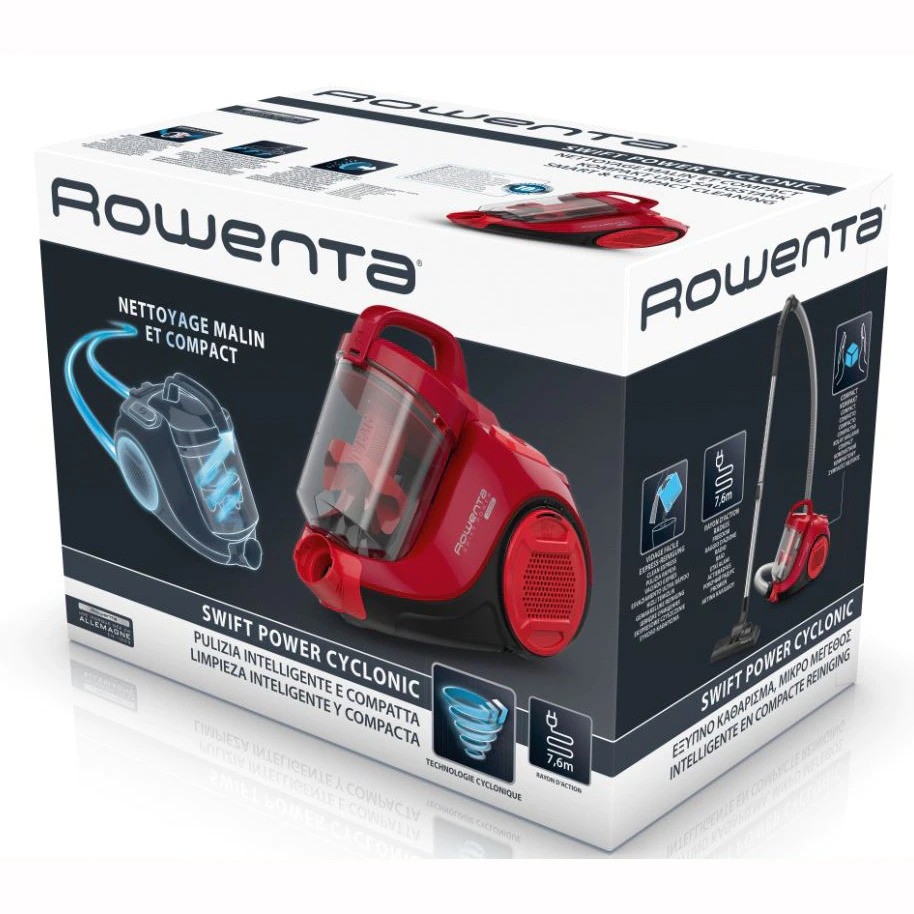 Aspirator fara sac Rowenta Swift Power Cyclonic RO2913EA, 750W, 3 niveluri de filtrare, acoperire 7.5m, motor Effitech, rosu [3]