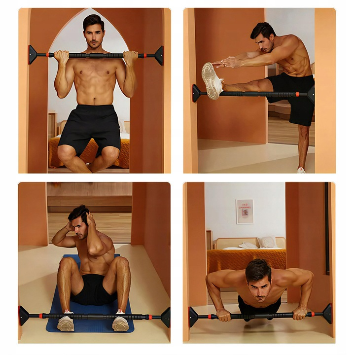 Bara de tractiune NewEvo, Montata pe perete, Greutate maxima 180 kg, Piese de capat antiderapante, capacitate mare de incarcare, exercitii pentru brate, piept si spate, Lungime reglabila 66-100 cm, Ro [6]