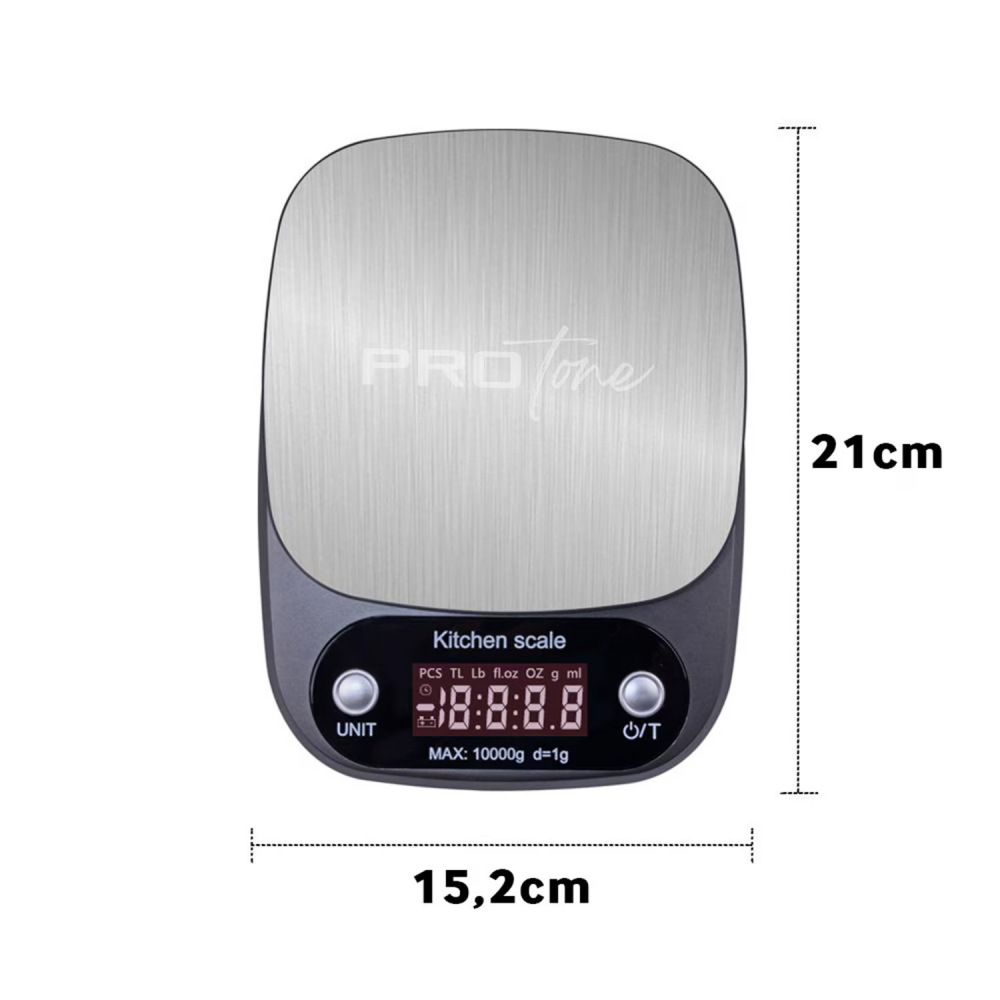 Cantar de Bucatarie Electronic PROtone, Precizie 1g, Capacitate Maxima 5kg, Ecran LCD, Functii Tare si Resetare Automata, Unitati de Masura Multiple, Alimentat cu Baterii AAA, Dimensiuni Compacte 21x1 [4]