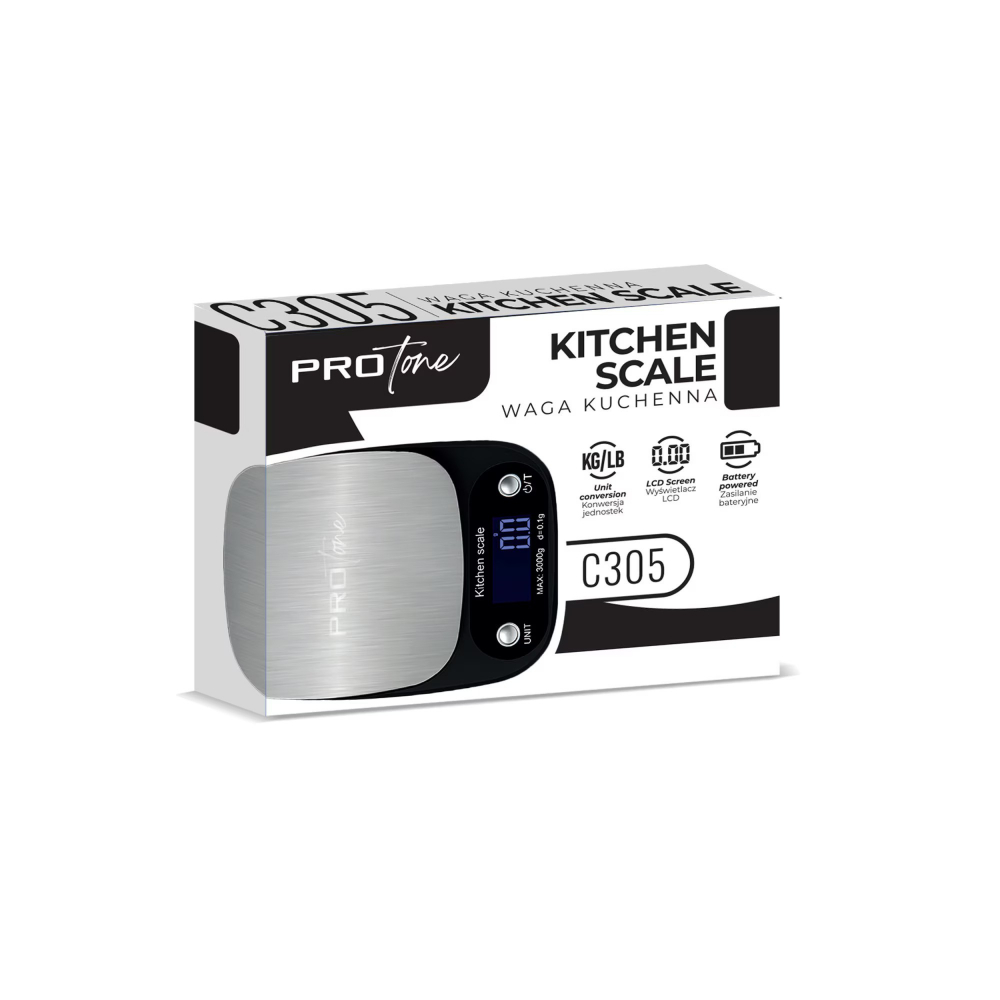 Cantar de Bucatarie Electronic PROtone, Precizie 1g, Capacitate Maxima 5kg, Ecran LCD, Functii Tare si Resetare Automata, Unitati de Masura Multiple, Alimentat cu Baterii AAA, Dimensiuni Compacte 21x1 [3]