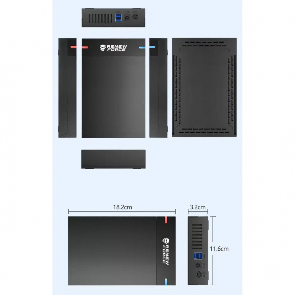 Carcasa Rack pentru Hard-Disk Extern 2.5 si 3.5 inch, Renew Force, USB 3.0, SATA, Design Tool-free, Neagra [4]