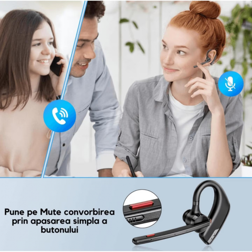 Casca Bluetooth Wireless New Bee , Baterie 60 ore 500mAH, Cu microfon dublu de reducere a zgomotului CVC 8.0, Bluetooth 5.2, Multipoint, Sunet HD, Conecatre la doua dispozitive simultan, Doua moduri de incarcare, Carcasa reincarcabila, Negru [4]