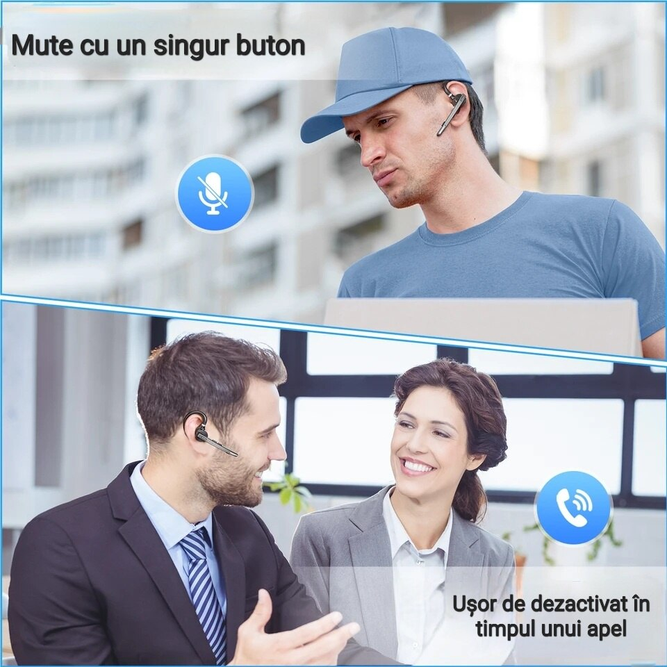 Casca Bluetooth Wireless New Bee , Bluetooth 5.1, Anulare zgomot, Cu carcasa de incarcare, Sunet HD, Multipoint, Autonomie baterie 60 ore, 10m, 13.6 grame, Buton mute, Negru [4]