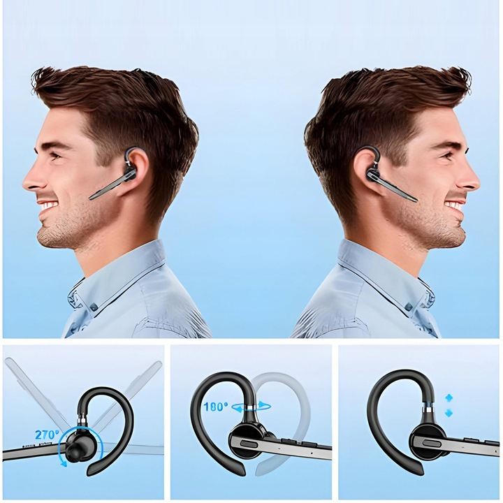 Casca Bluetooth Wireless New Bee , Bluetooth 5.1, Anulare zgomot, Cu carcasa de incarcare, Sunet HD, Multipoint, Autonomie baterie 60 ore, 10m, 13.6 grame, Buton mute, Negru [7]