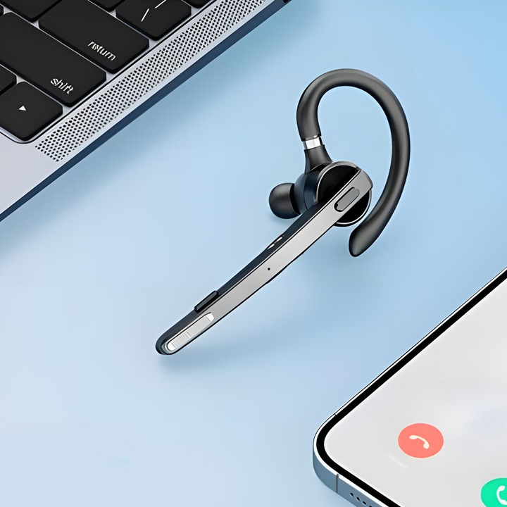 Casca Bluetooth Wireless NewEvo, Baterie 60 ore 500mAH, Cu microfon dublu de reducere a zgomotului CVC 8.0, Bluetooth 5.1, Multipoint, Sunet HD, Conecatre la doua dispozitive simultan, Carcasa reinca [10]