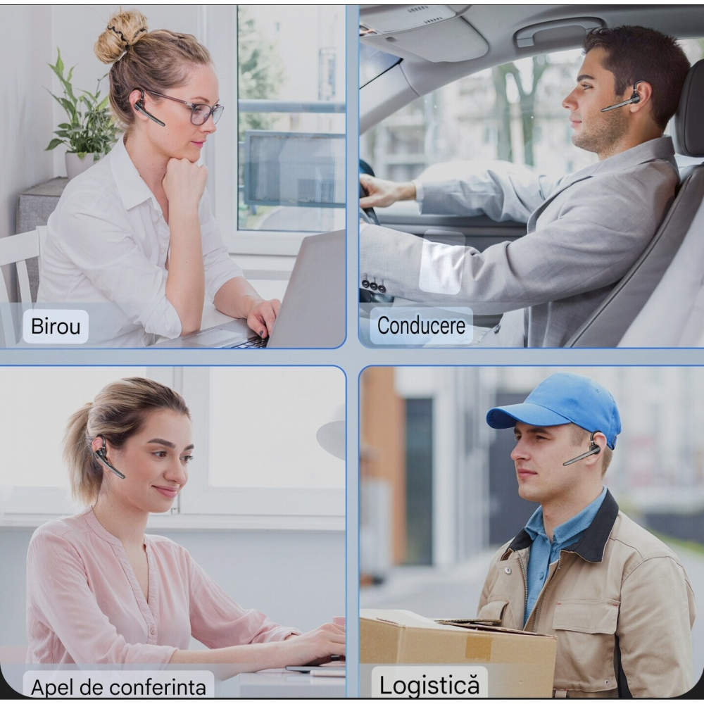 Casca Bluetooth Wireless NewEvo, Baterie 60 ore 500mAH, Cu microfon dublu de reducere a zgomotului CVC 8.0, Bluetooth 5.1, Multipoint, Sunet HD, Conecatre la doua dispozitive simultan, Carcasa reinca [6]