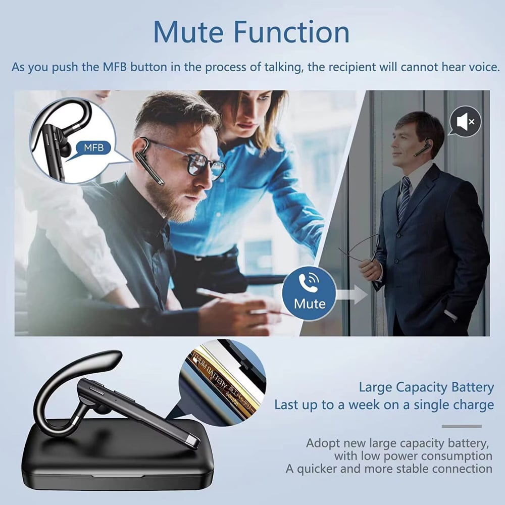 Casca Bluetooth Wireless NewEvo, Bluetooth 5.0, HandsFree, Compatibilitate Universala Samsung, iPhone, Huawei, Cutie de incarcare Negru Argintiu, Conectare la 2 dispozitive simultan [4]