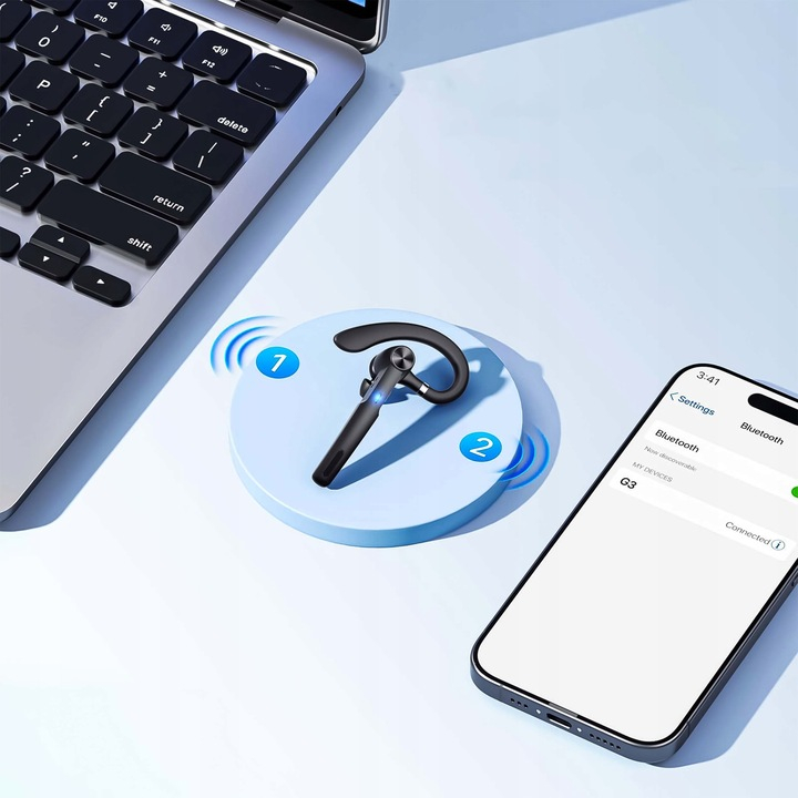 Casca Bluetooth Wireless NewEvo, Bluetooth 5.1, HandsFree, Compatibilitate Universala Samsung, iPhone, Huawei, Control tactil, Cutie de incarcare 400 mAh, Baterie incorporata 120 mAh, Conectare la doua dispozitive simultan, Negru  [11]
